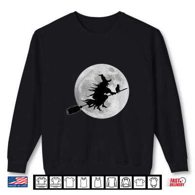 Flying Witch On Broomstick Halloween Full Moon Black Cat Shirt 2 Sweatshirt Flying Witch On Broomstick Halloween Full Moon Black Cat Shirt