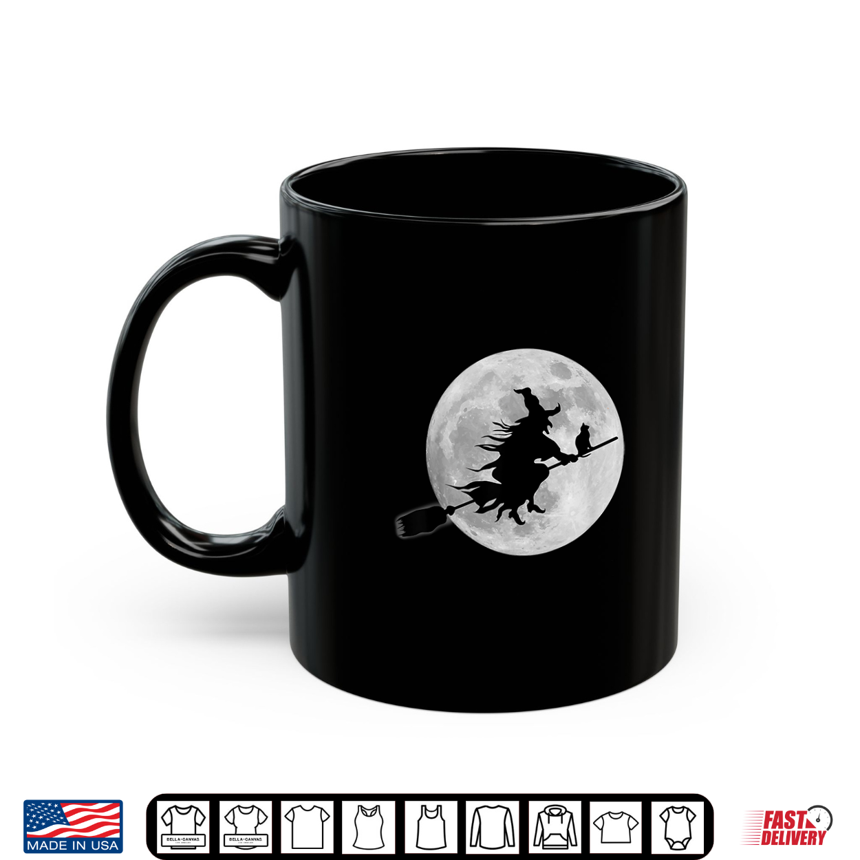 Flying Witch On Broomstick Halloween Full Moon Black Cat Shirt Flying Witch On Broomstick Halloween Full Moon Black Cat Shirt