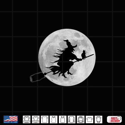 Flying Witch On Broomstick Halloween Full Moon Black Cat Shirt 4 Design Flying Witch On Broomstick Halloween Full Moon Black Cat Shirt