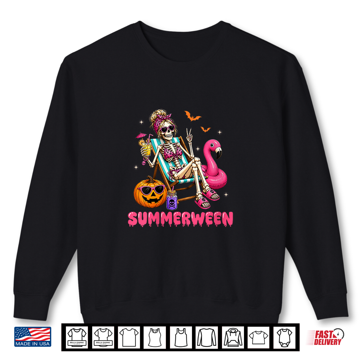 Funny Summerween Skeleton Floating In Flamingo Beach Summer Shirt