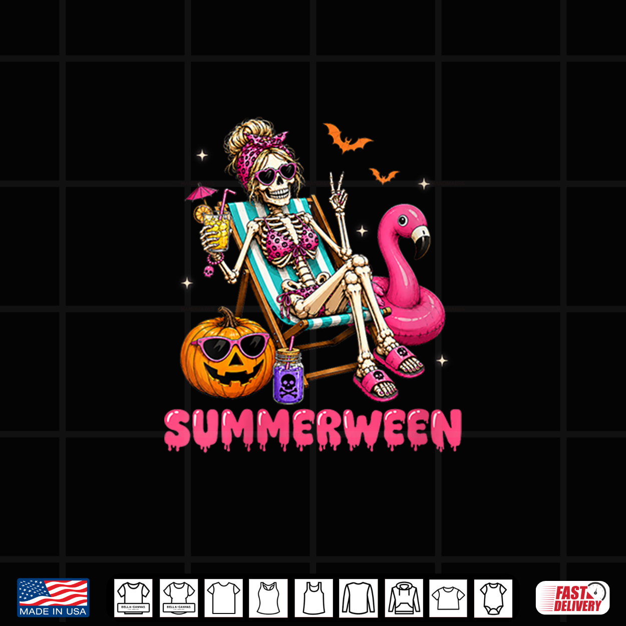 Funny Summerween Skeleton Floating In Flamingo Beach Summer Shirt