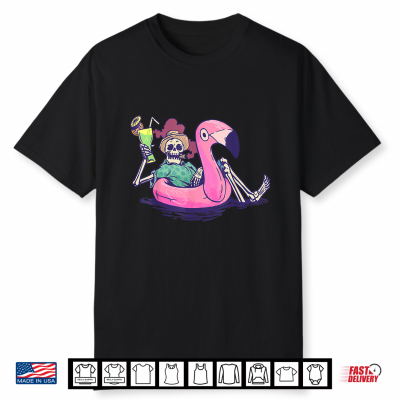 Summerween Vibes Skeleton Pool Flamingo Summer Halloween Shirt