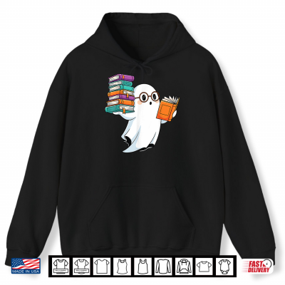 Hoodie Ghost Reading Books Halloween Library Shirt