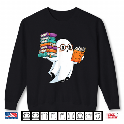 Sweatshirt Ghost Reading Books Halloween Library Shirt