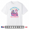 Just Waiting For Halloween Skeleton Flamingo Beach Summerween Shirt