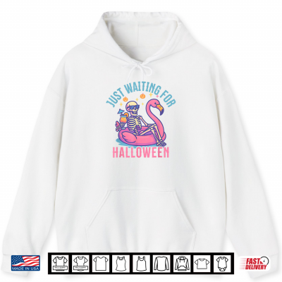 Hoodie Just Waiting For Halloween Skeleton Flamingo Beach Summerween Shirt