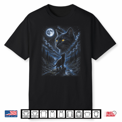 Black Cat Howling At Moon 90’S Retro Nature Forest Cat Lover Shirt