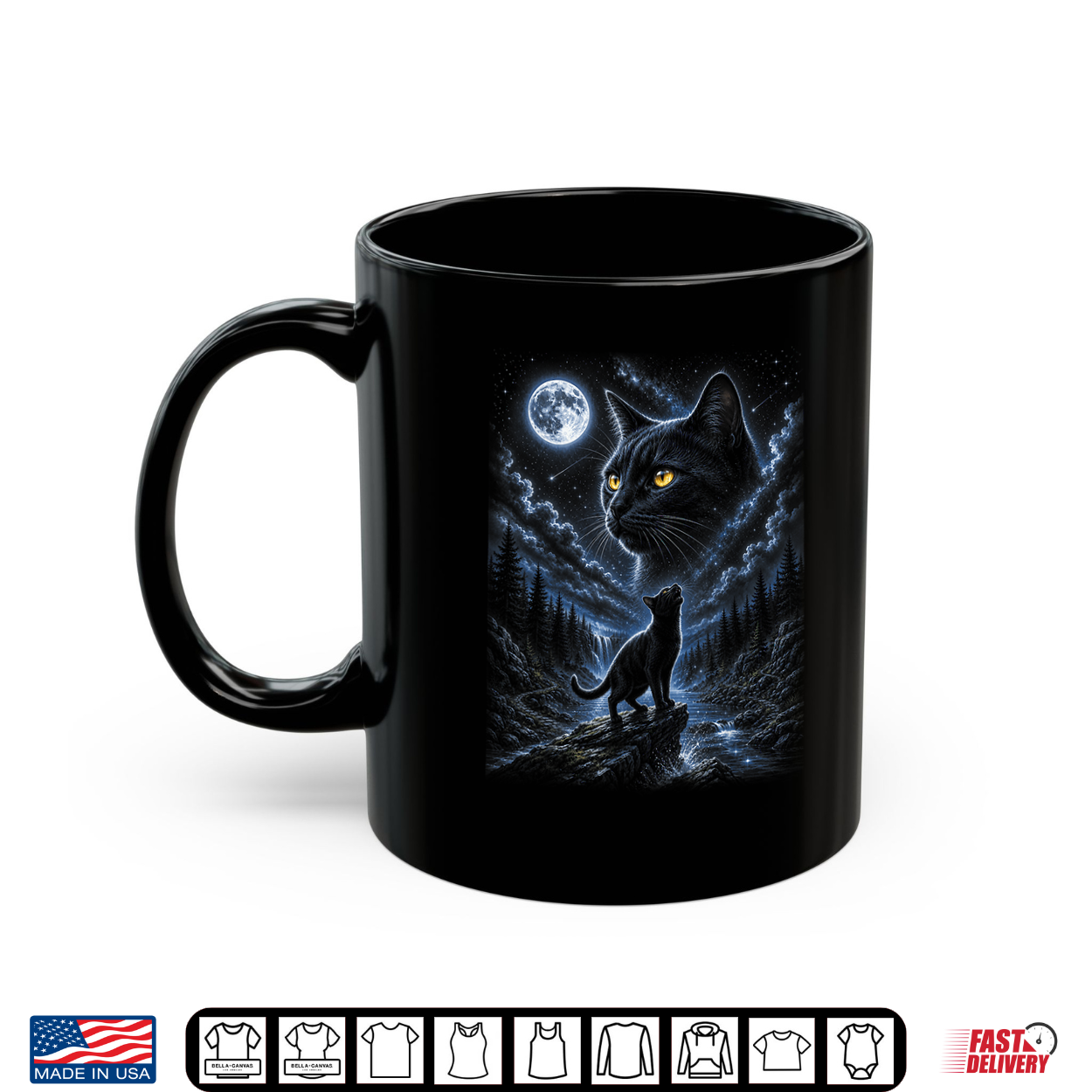 Black Cat Howling At Moon 90’S Retro Nature Forest Cat Lover Shirt