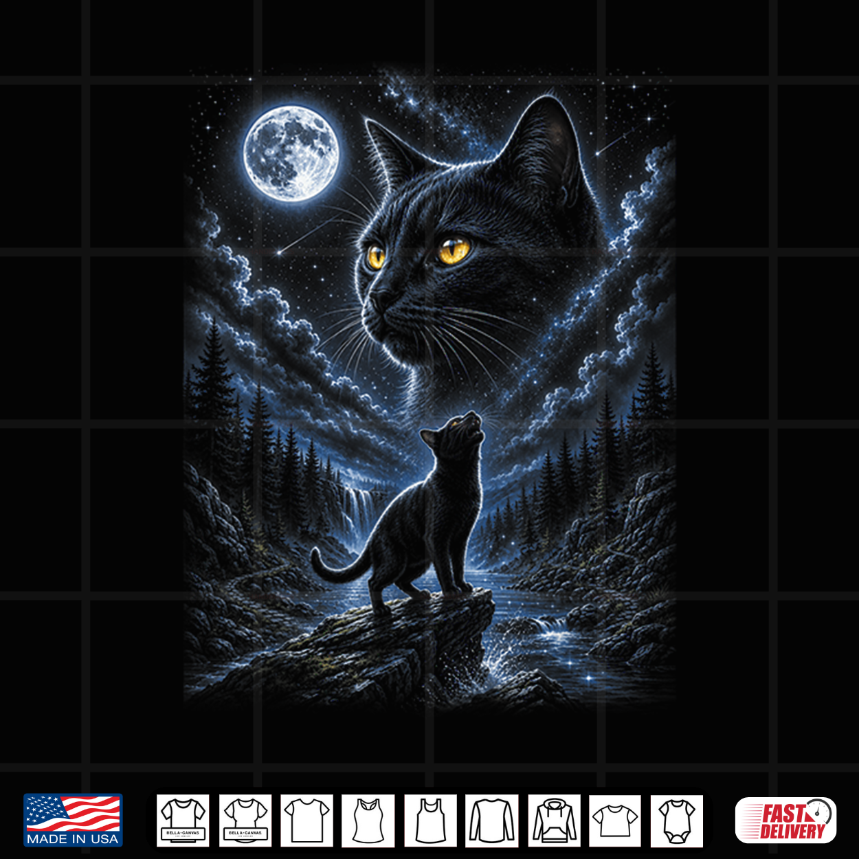 Black Cat Howling At Moon 90’S Retro Nature Forest Cat Lover Shirt