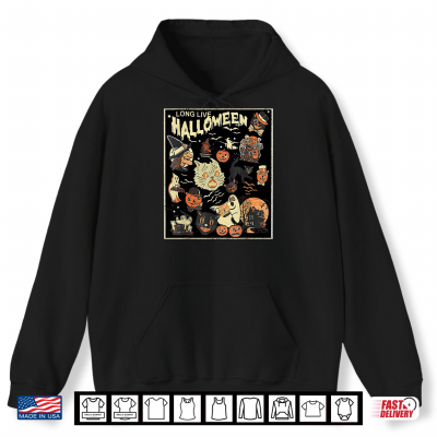 Hoodie Long Live Halloween Pumpkin Cat Witch Shirt