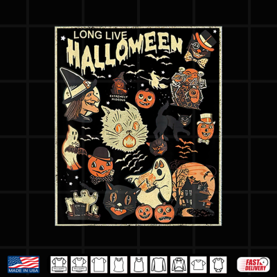 Design Long Live Halloween Pumpkin Cat Witch Shirt