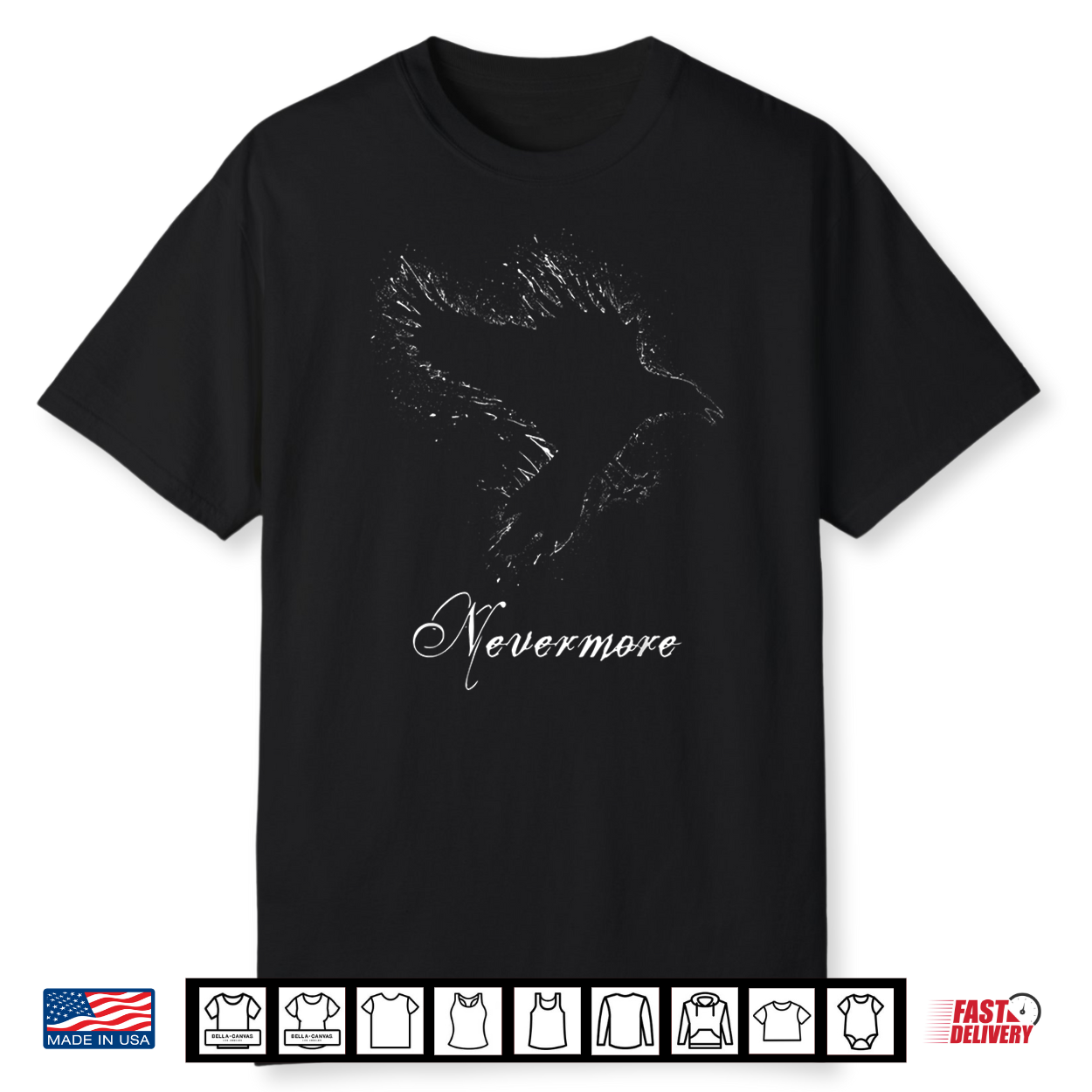Nevermore The Raven Poe Halloween Gothic Macabre Poetry Shirt