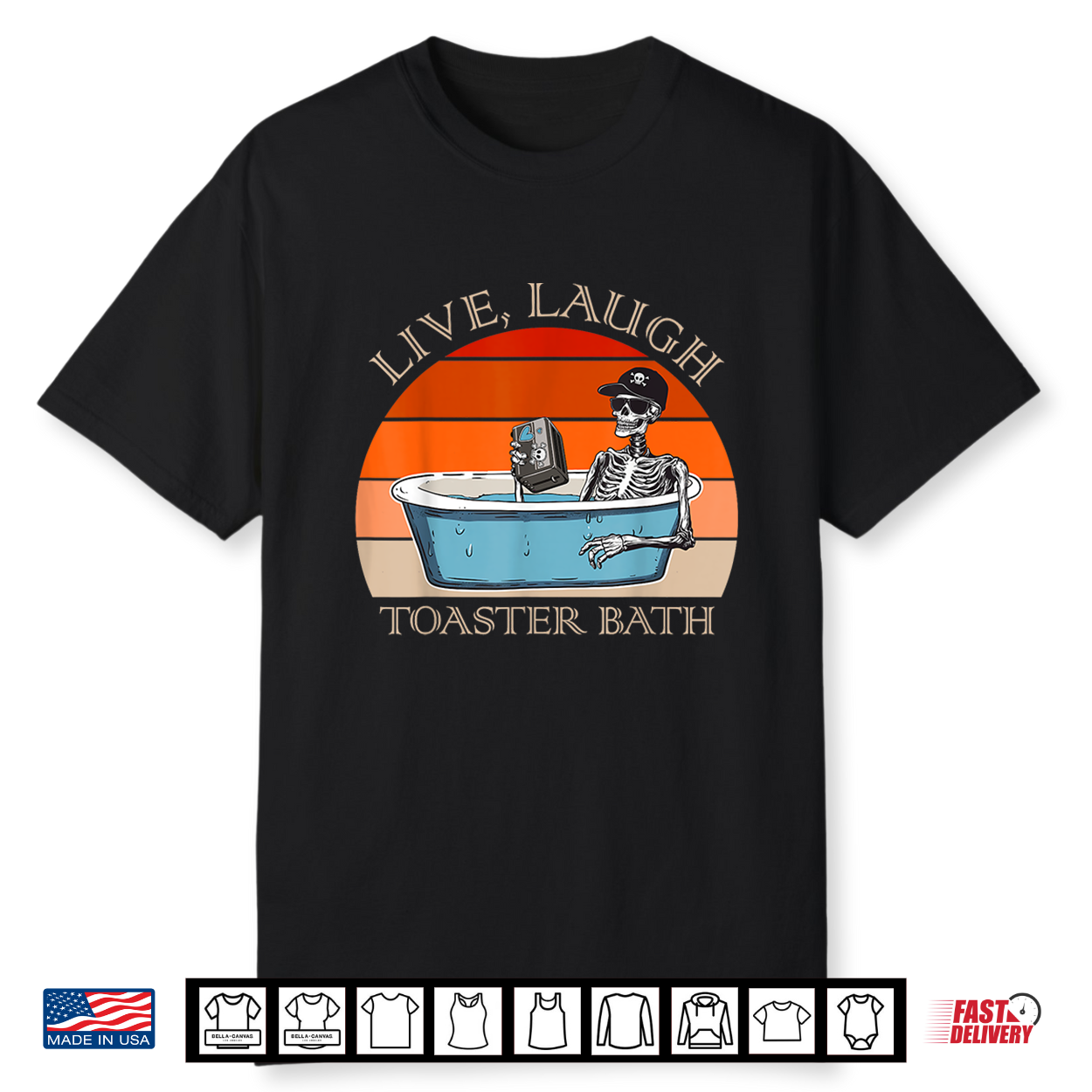 Live Laugh Toaster Bath Skeleton   Dark Humor Meme Halloween Shirt