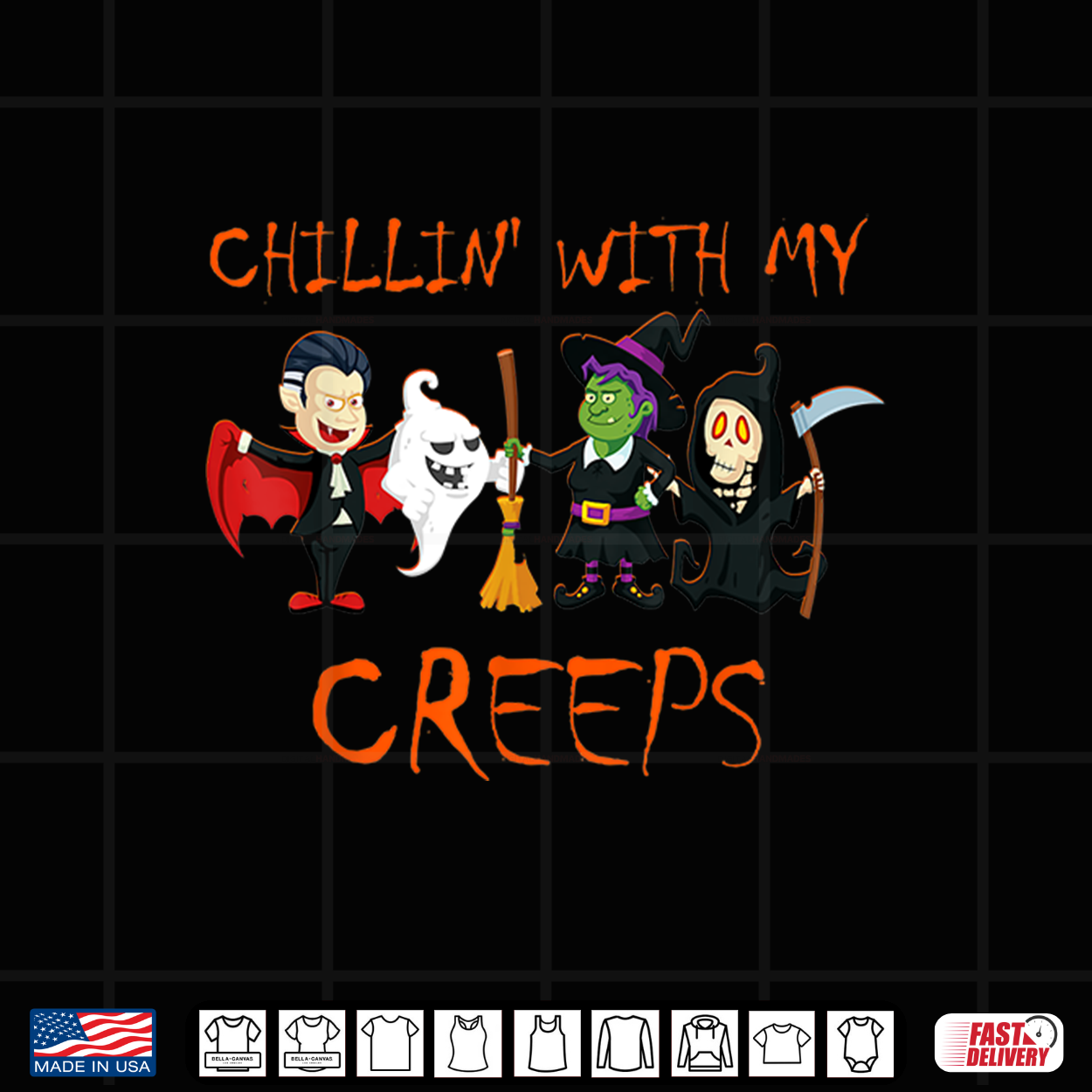 Chillin With My Creeps Vampire Ghost Skeleton Witch Shirt Chillin With My Creeps Vampire Ghost Skeleton Witch Shirt