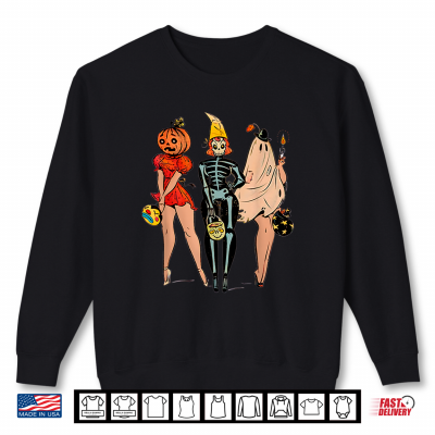 Sweatshirt Halloween Witch Pin Up Retro Pumpkin Women Shirt