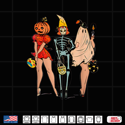 Design Halloween Witch Pin Up Retro Pumpkin Women Shirt