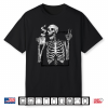 Skeleton Drinking Coffee Gothic Peace Sign Halloween Grunge Shirt