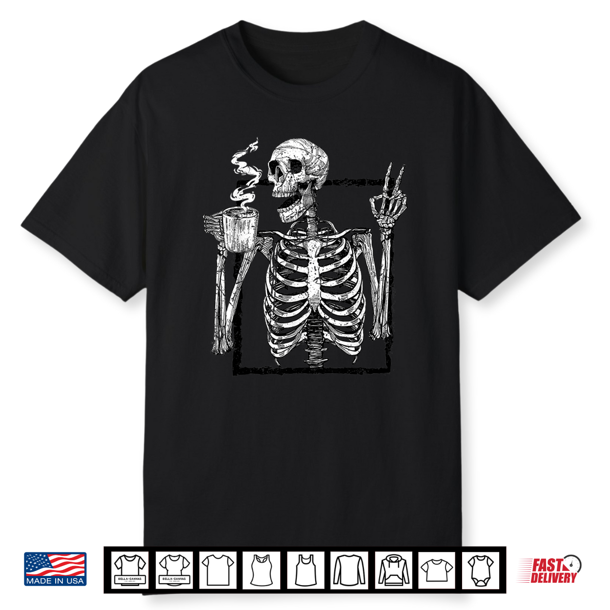 Skeleton Drinking Coffee Gothic Peace Sign Halloween Grunge Shirt Skeleton Drinking Coffee Gothic Peace Sign Halloween Grunge Shirt