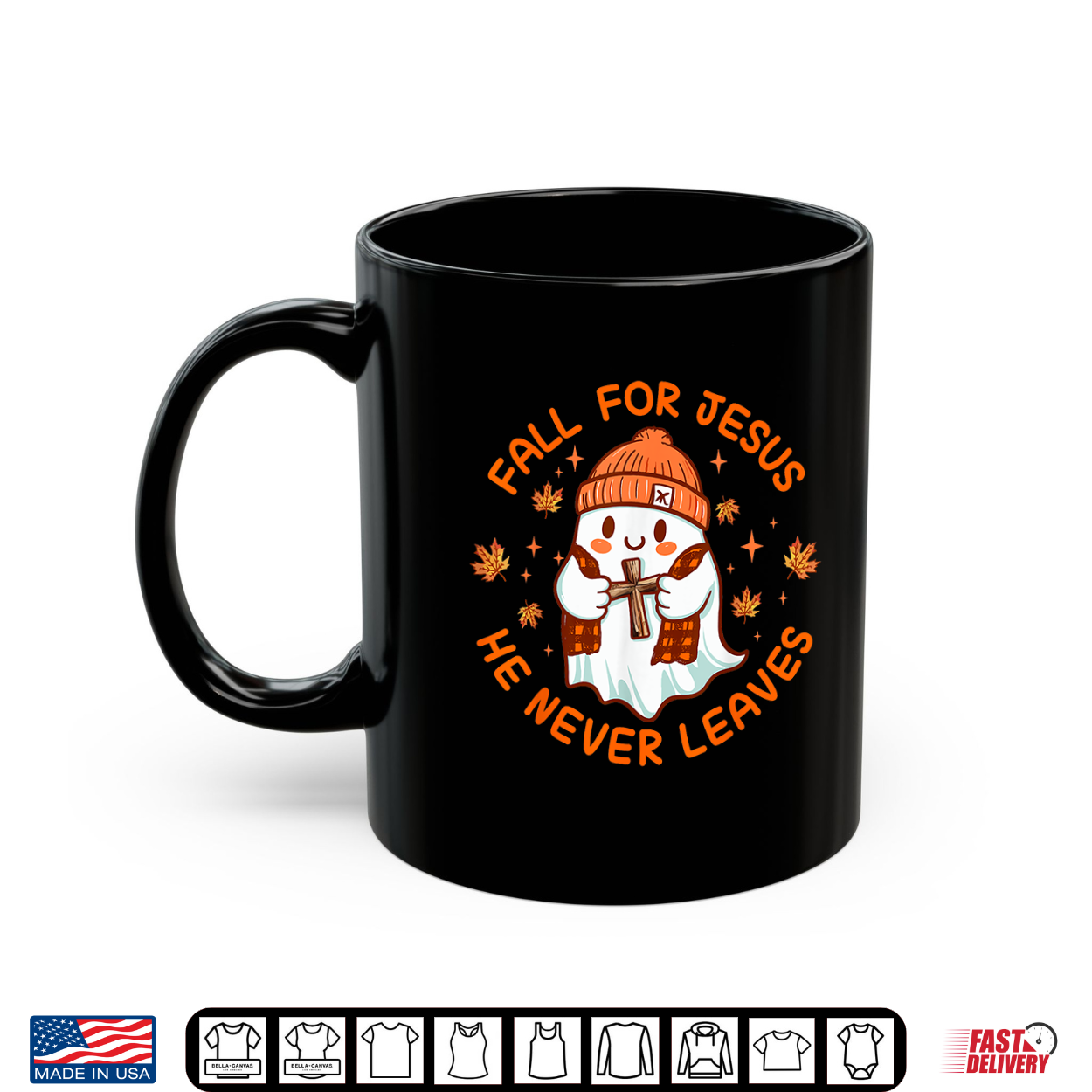 Fall For Jesus He Never Leaves Cute Ghost Retro Halloween Shirt