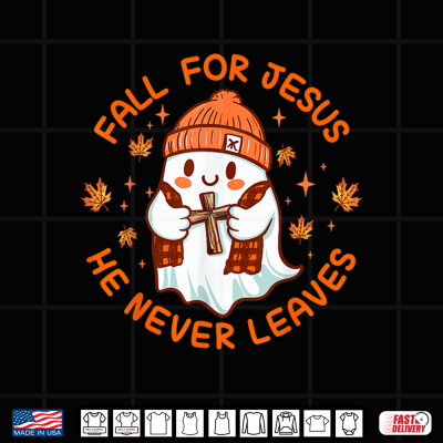 Design Fall For Jesus He Never Leaves Cute Ghost Retro Halloween Shirt