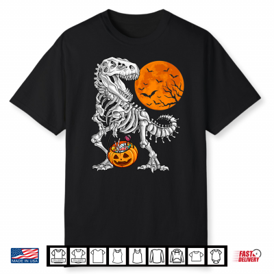 Halloween Shirts For Boys Kids Dinosaur Skeleton T Rex Scary Shirt