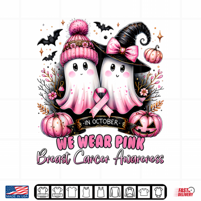 In October We Wear Pink Ghost Witch Breast Cancer Awareness Shirt 4 Design In October We Wear Pink Ghost Witch Breast Cancer Awareness Shirt