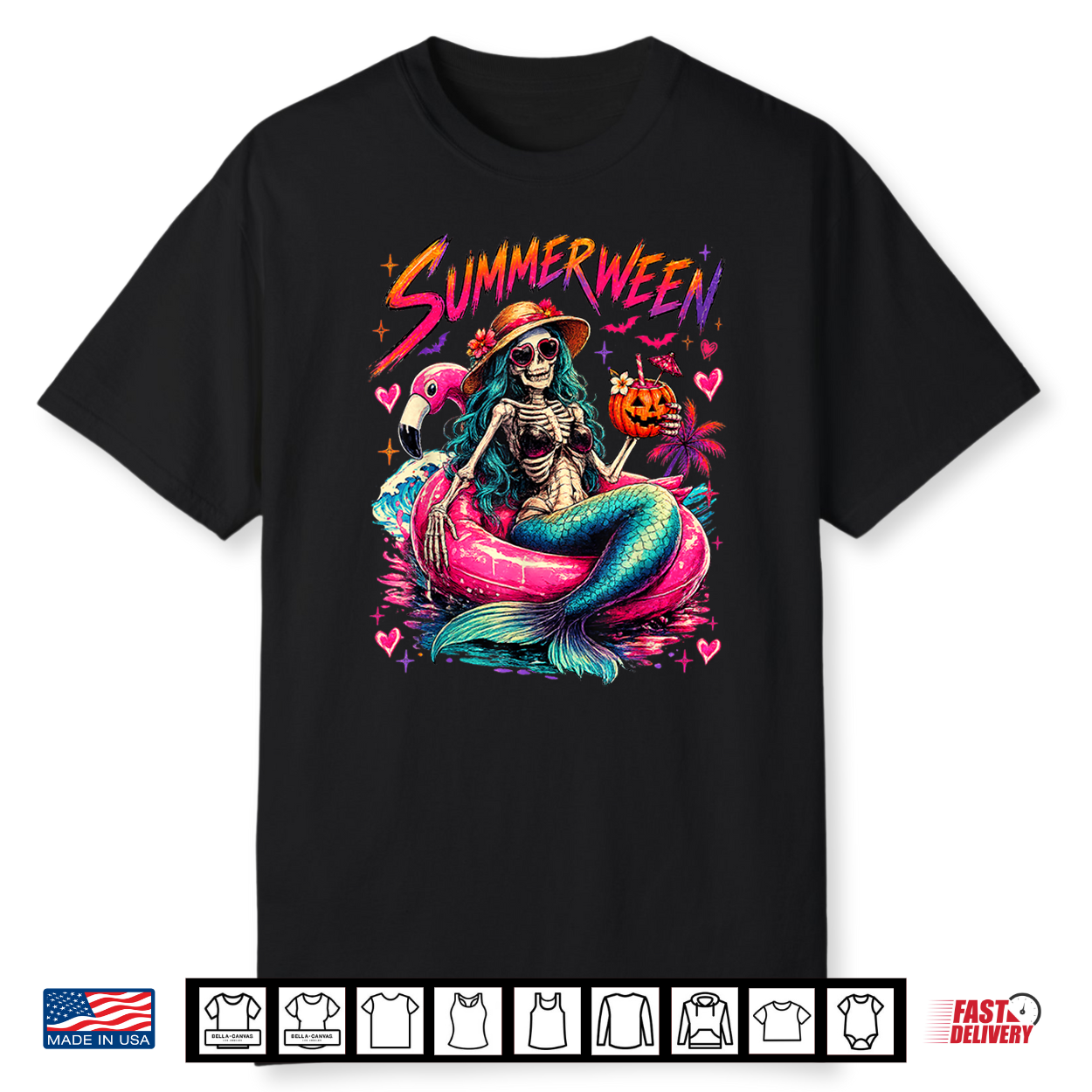 Summerween Skeleton Mermaid Spooky Halloween Shirt Summerween Skeleton Mermaid Spooky Halloween Shirt