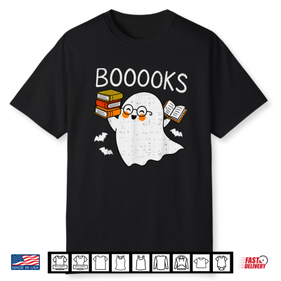 Booooks Ghost Reading Halloween Library Librarian Teacher Shirt