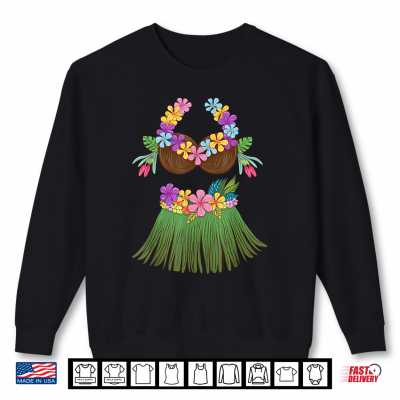 Sweatshirt Coconut Bra Lei Flowers Grass Skirt Hula Party Halloween Shirt