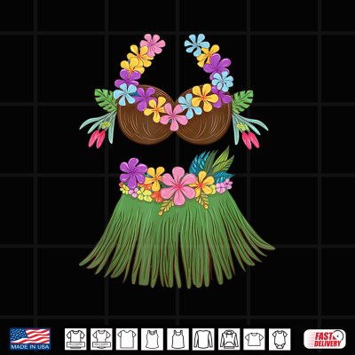 Design Coconut Bra Lei Flowers Grass Skirt Hula Party Halloween Shirt