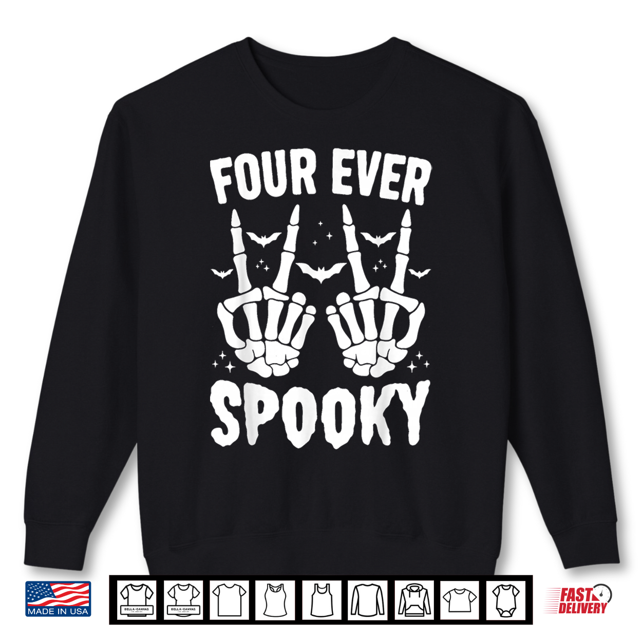 Four Ever Spooky Skeleton Birthday 4 Year Old Shirt