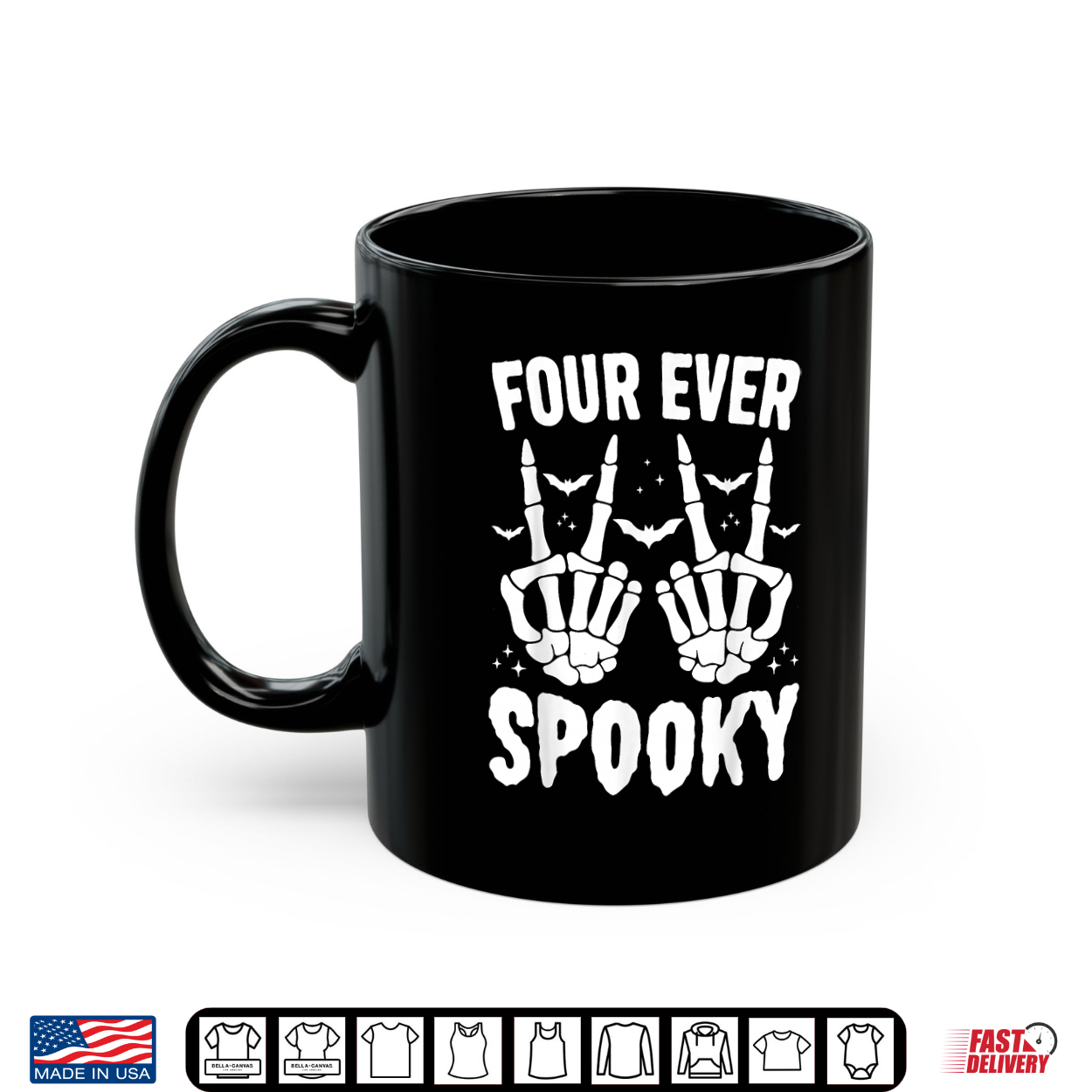 Four Ever Spooky Skeleton Birthday 4 Year Old Shirt