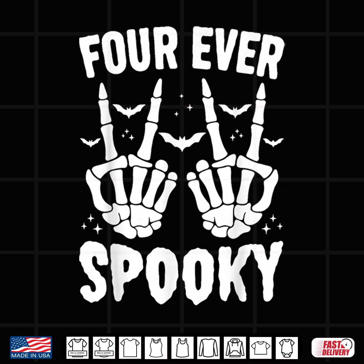 Four Ever Spooky Skeleton Birthday 4 Year Old Shirt