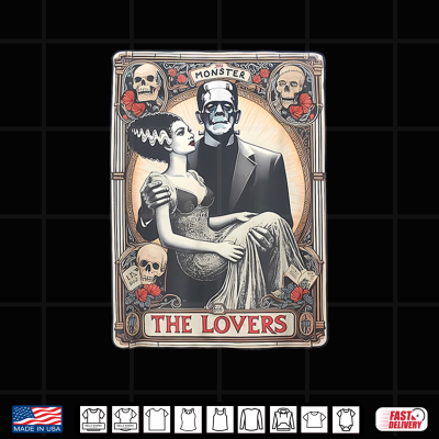 Design Retro Halloween Frankenstein Lovers Tarot Card Halloween Shirt
