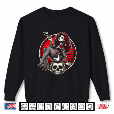 Sweatshirt Tattoo Goth Pin up Girl with Skull Vintage Horror Rockabilly Shirt