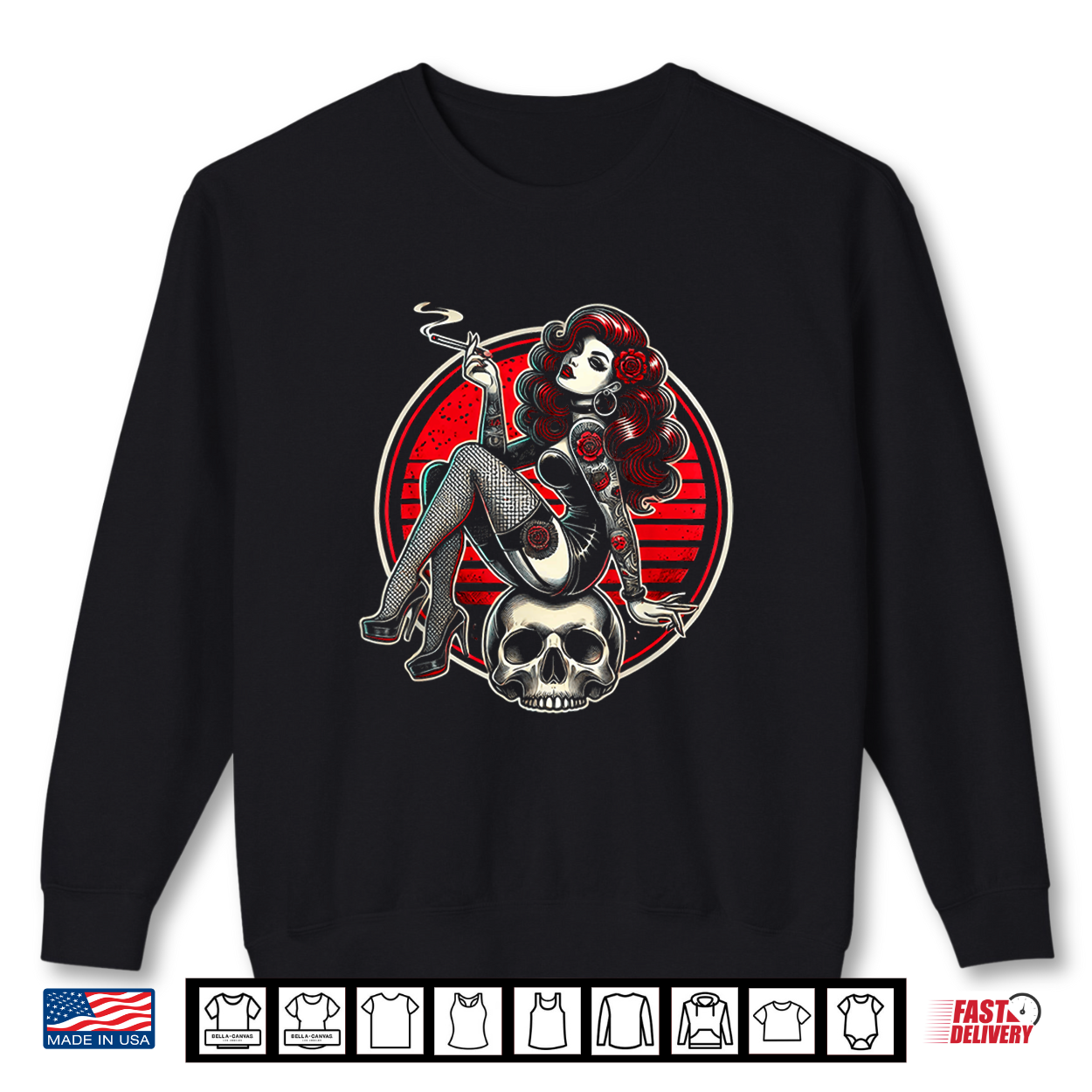 Tattoo Goth Pin Up Girl With Skull Vintage Horror Rockabilly Shirt