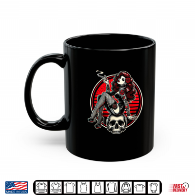 Mug Tattoo Goth Pin up Girl with Skull Vintage Horror Rockabilly Shirt