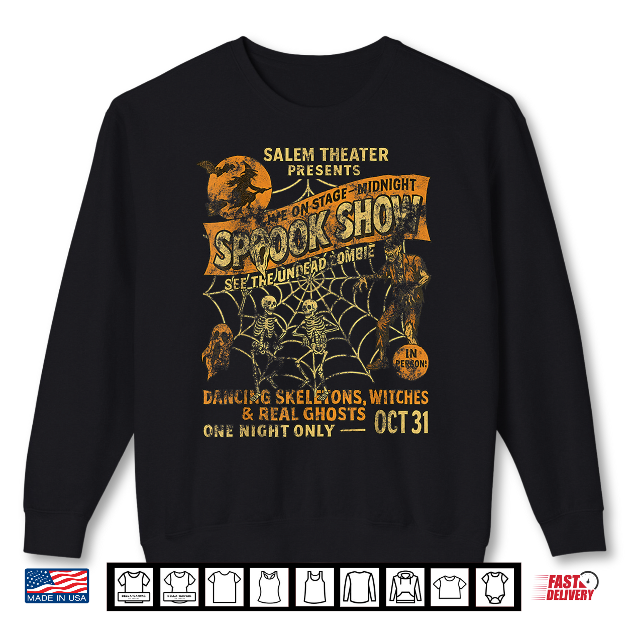 Vintage Halloween Poster Tee Witch Dancing Skeletons Monster Shirt Vintage Halloween Poster Tee Witch Dancing Skeletons Monster Shirt