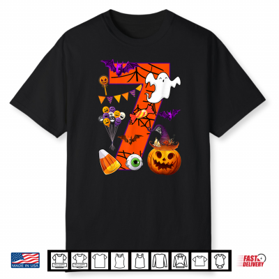 Cute 7 Years Old 7Th Birthday Ghost Happy Halloween Day Kids Shirt