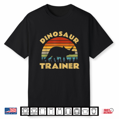 Dinosaur Trainer Halloween Costume Retro Sunset Dino Outline Shirt