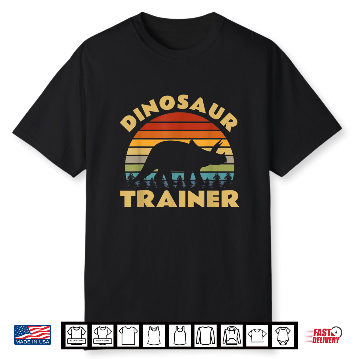 Dinosaur Trainer Halloween Costume Retro Sunset Dino Outline Shirt Dinosaur Trainer Halloween Costume Retro Sunset Dino Outline Shirt