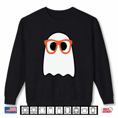Sweatshirt Nerdy Ghost Cute Orange Glasses Halloween Hipster Funny Shirt