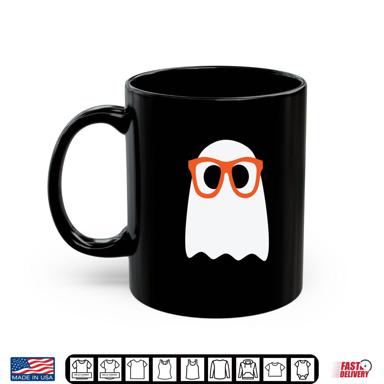 Nerdy Ghost Cute Orange Glasses Halloween Hipster Funny Shirt