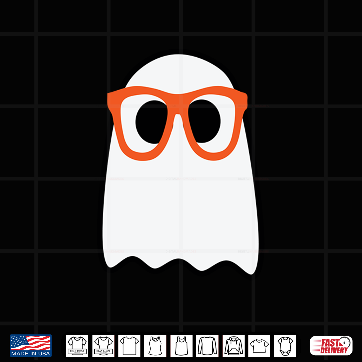 Nerdy Ghost Cute Orange Glasses Halloween Hipster Funny Shirt