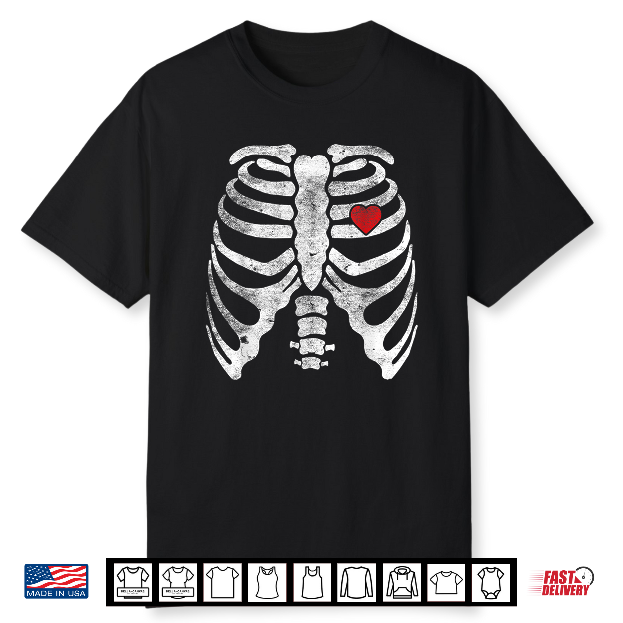 Skeleton Heart Rib Cage X Ray Adult Kids Funny Halloween Shirt