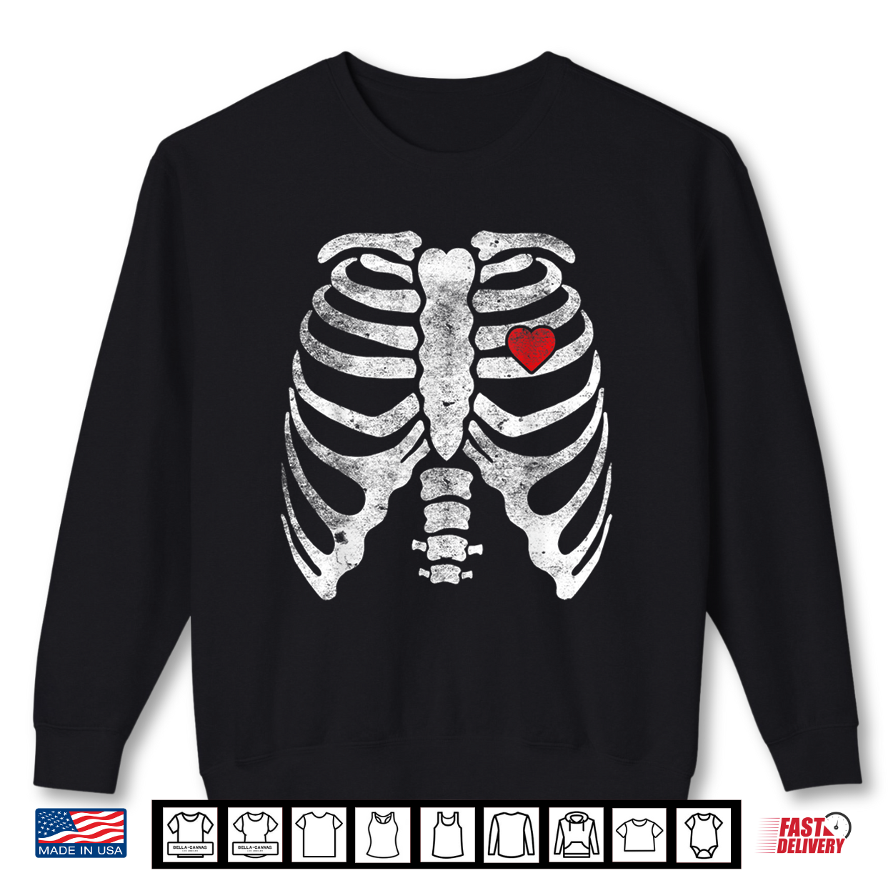 Skeleton Heart Rib Cage X Ray Adult Kids Funny Halloween Shirt