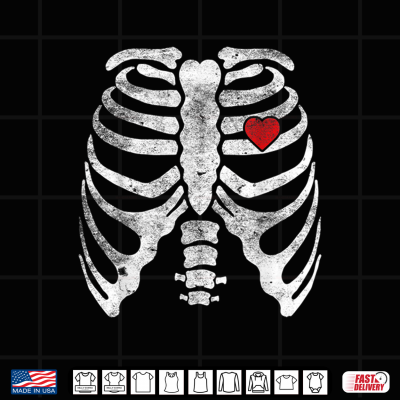 Design Skeleton Heart Rib Cage X Ray Adult Kids Funny Halloween Shirt