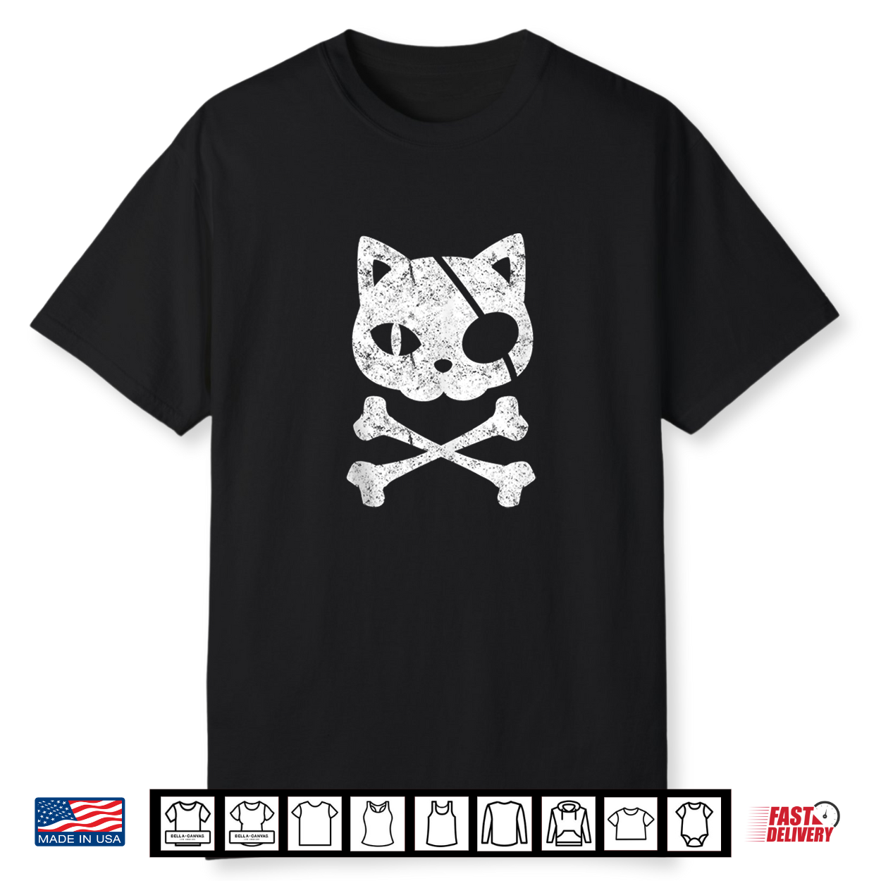 Vintage Pirate Cat Kitten Halloween Skull Cross Bones Shirt