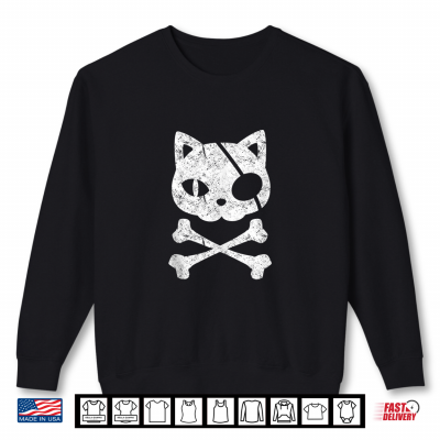 Sweatshirt Vintage Pirate Cat Kitten Halloween Skull Cross Bones Shirt