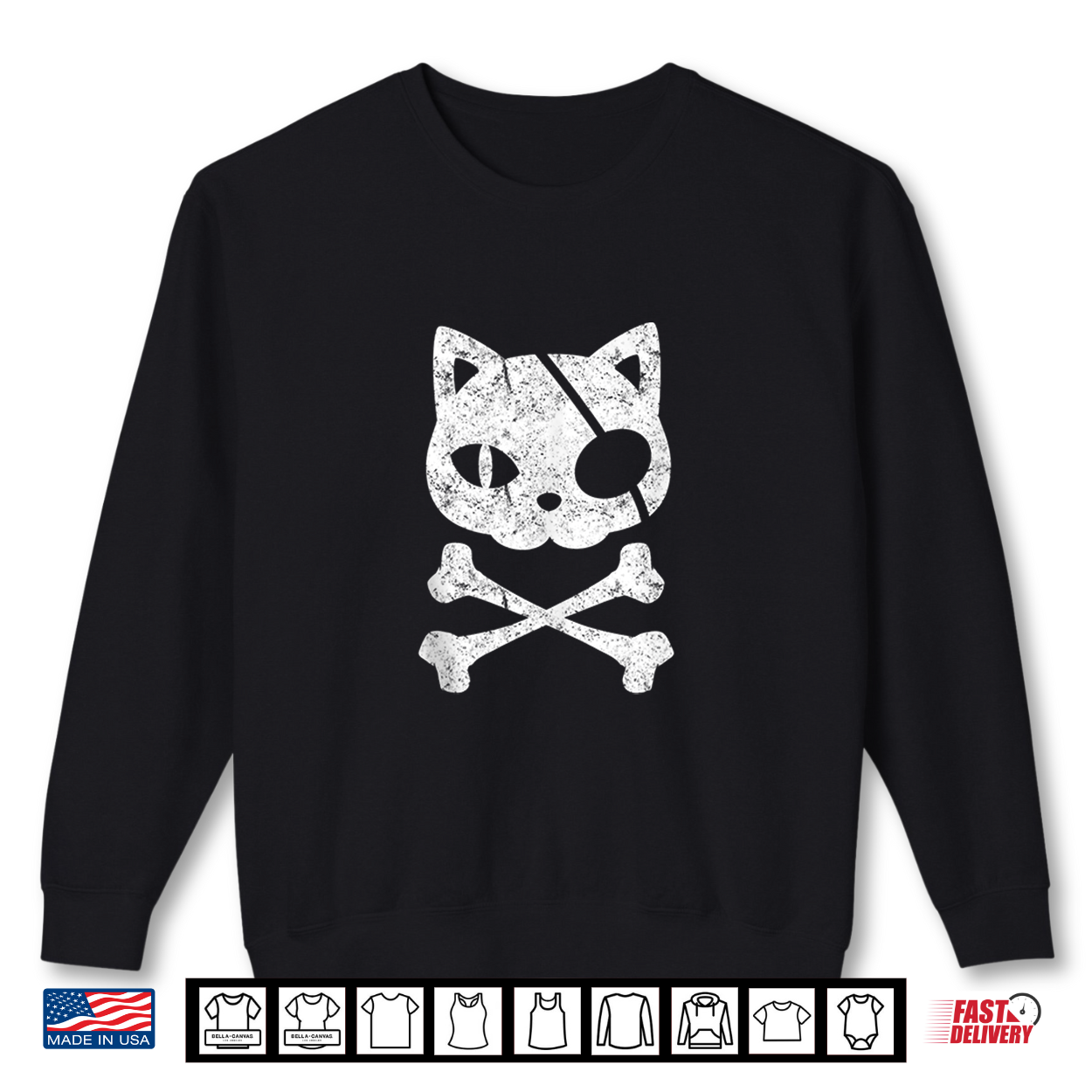 Vintage Pirate Cat Kitten Halloween Skull Cross Bones Shirt